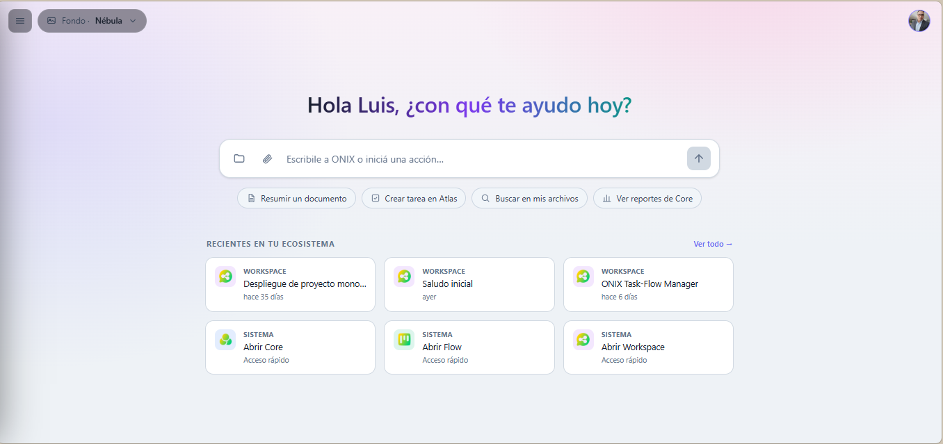 Inicio real del ecosistema ONIX