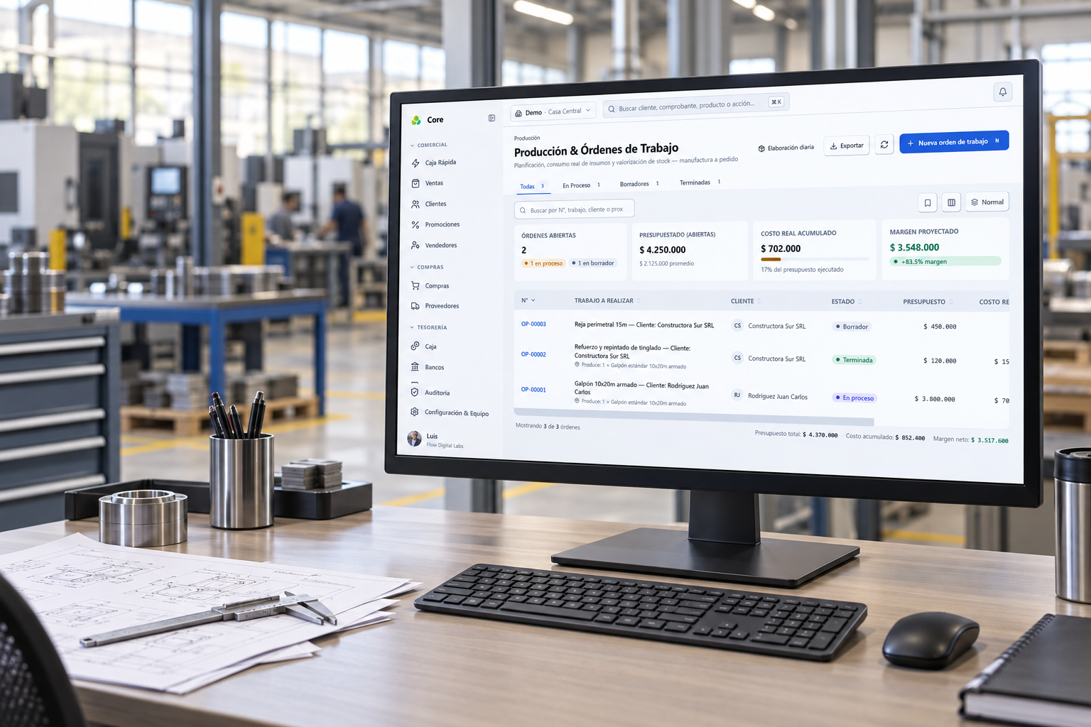 Core aplicado a Producción y fabricación en una operación realista
